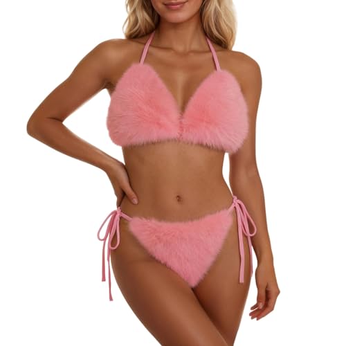Bikini 2 pièces avec bas taille haute gainant et extensible en taille unique rose