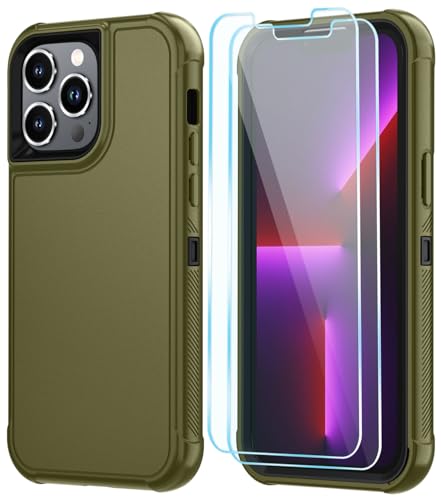 Image of SunStory Compatible with iPhone 13 Pro Max Case with HD Screen Protector, 3-Layer Heavy Duty Full-Body Cover,3 in 1 Hybrid Protective Case for iPhone 13 Pro Max 6.7 inch, ArmyGreen