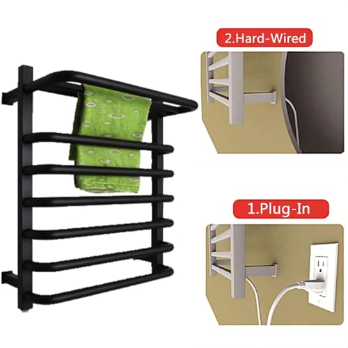 Sèche-serviettes électrique noir mural anti-humidité avec étagère - 5