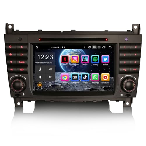 Erisin 8-Core 7 Pulgadas Android 14 GPS Navegación Estéreo de Automóvil DVD Reproductor para Mercedes Benz C/CLK/CLC Klasse W203 W463 Soporta Bluetooth 5.0 CarPlay DSP Android Auto WiFi Dab+ 4GB+64GB