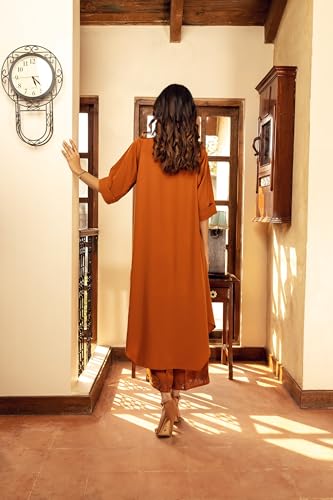 Image of ANNI DESIGNER | Women's Pure Cotton Rust Co-ord Set | A-Line Kurta with Pants | Ethnic Two Piece Set | Casual & Office Wear Coord Set for Women | Stylish Dress