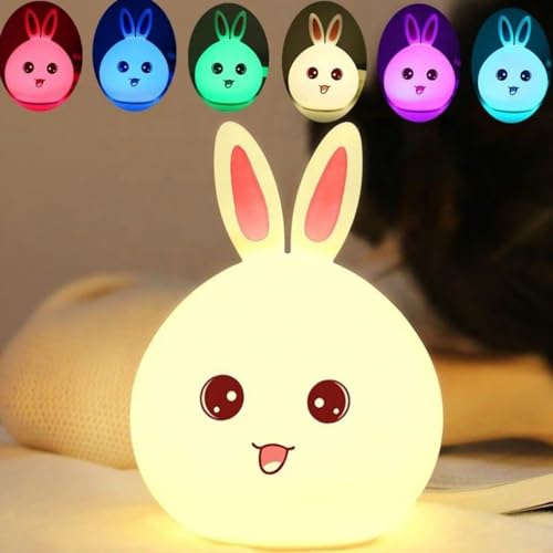 Image of One94Store Big Face Rabbit Silicone Night Light - Color Changing LED Cute Lamp with Touch Sensor Control | USB Rechargeable, Perfect Decoration for Kids Bedroom Decor (Pack of 10)