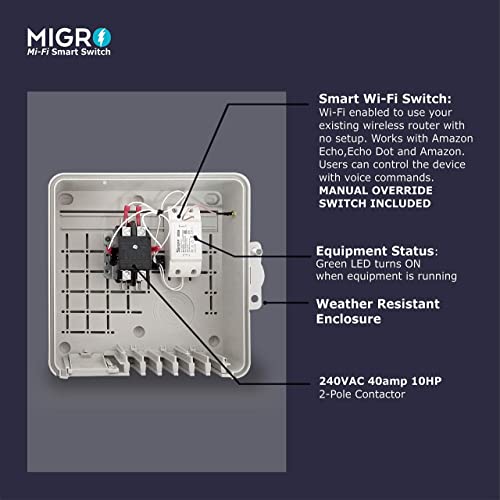 Migro Outdoor Smart Wi-Fi Outlet Box, Heavy Duty 50A Resistive 240Vac 40A 10Hp Pool Heater, Wireless Pump Control, Timer Switch, Compatible With Smart Phone, Alexa, Google Home, Ifttt Ul Listed #TOP3