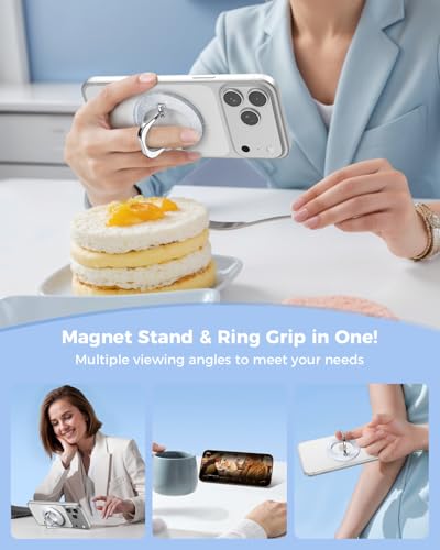 Image of SUPERONE for MagSafe Phone Grip, Adjustable Magnetic Phone Ring Holder Removable Finger Phone Ring Kickstand Compatible with MagSafe Accessories Only for iPhone 16 & 15 & 14 & 13 & 12 (Glitter Silver)