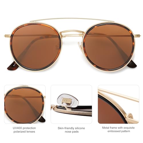 Image of SOJOS Retro Vintage Round Polarized Sunglasses for Women Men Double Bridge Circle Sunnies SJ1104