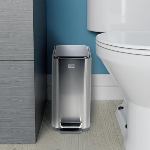Clorox Slim Trash Can - 2.6 Gallon (10 Liter) Small Metal Trash Can with Soft Close Lid, Step Pedal, Removable Bucket - Stainless Steel Waste Bin for Narrow Spaces, Bathroom, and Office - image 5