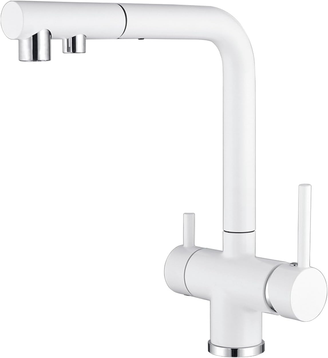 Grifo de Cocina de 3 vías con Manguera rociadora extraíble, Grifo de Fregadero de Agua filtrada de ósmosis inversa, Doble manija, Blanco Enterprise