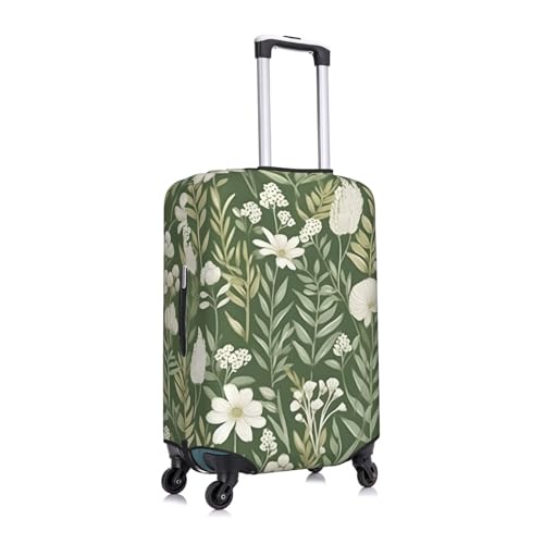 White Flower Green Leaf Luggage Cover Elastic Suitcase Protector Ftis 22-24 Inch Suitcase Cover for Luggage3