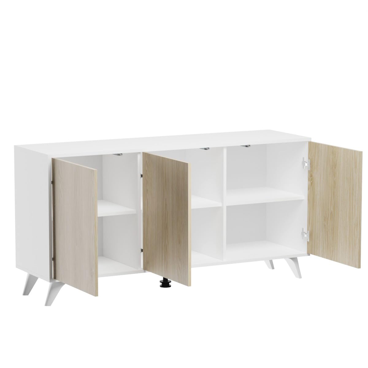 Homey - Aparador, Buffet para Salón Comedor 3 Puertas, Modelo Döburg, Color Blanco-Roble, Práctico y Funcional, Medidas: 138 cm (Ancho) x 70 cm (Alto) x 39 cm (Fondo)