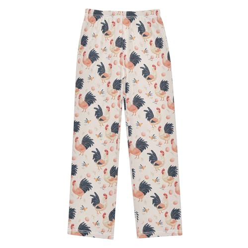 Pajama Pants Lounge Sleep PJ Bottoms Sleepwear Elastic Waist Drawstring S Rooster Eggs