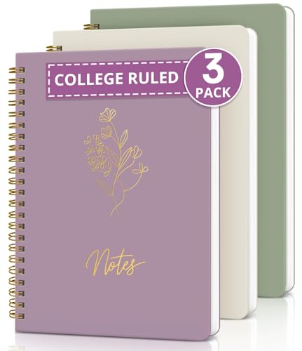 Taja Aesthetic Set of 3 Spiral Notebook for Work, A5 Cute Pretty Lined Journal for Women & Writing, College Ruled Journaling Notebooks, Perfect for School & Office Supplies - Serene Pastel