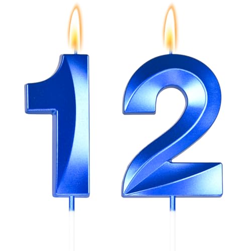 Big 2.76 inch Blue 12 Birthday Candle 11th Birthday Decorations for Boys 12th Birthday Candles for Bruh Im 12 Birthday Decorations Number 12 Candles