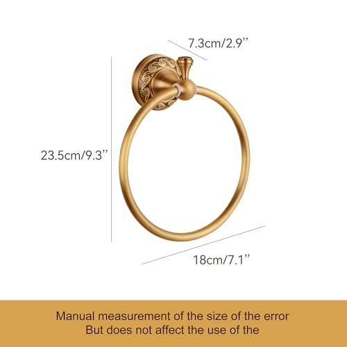 Image of Wall Mounted Bathroom Towel Ring, Bath Towel Hanger Antique Brass Pattern Carving,Brushed Bronze