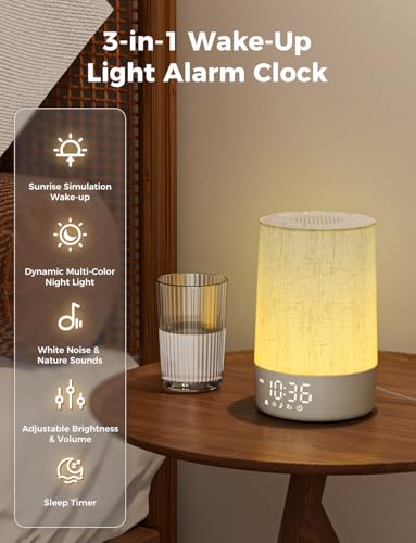 LIORQUE Sunrise Alarm Clock Wake Up Light with 30 Soothing Sounds &10 Wake Up Tones, Bedside Digital Alarm Clocks Mains Powered, Night Light for Kids Adults, White Noise Machine for Sleeping - Image 3