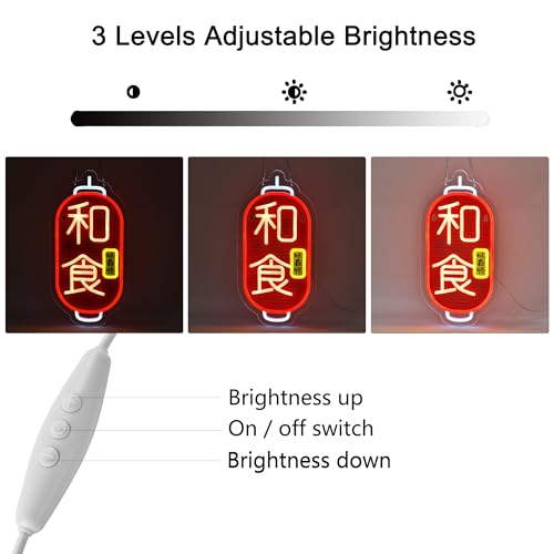 Image of 和食 Neon Sign, Neon Lights Hanging Wall Art Decoration for Japanese Restaturant Shop Bar Market Bakeries Cafe Celebration Home Decor, USB Powered Ultra Bright Dimmable,16.14x7.87inches