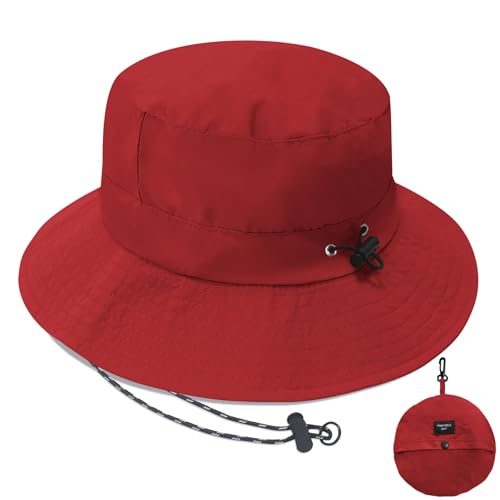 PFFY Waterproof Bucket Hat Rain Quick Dry Hats for Men Women Packable Sun Hat for Fishing Hiking Outdoors Solid Red