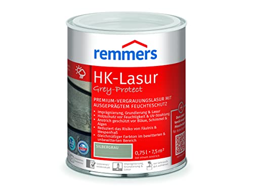 Remmers HK-Lasur 3in1 Grey-Protect silbergrau, 0,75 Liter, Holzlasur aussen, 3n1: Imprägnierung, Grundierung & Lasur, Holzschutz vor Feuchtigkeit & UV-Strahlung
