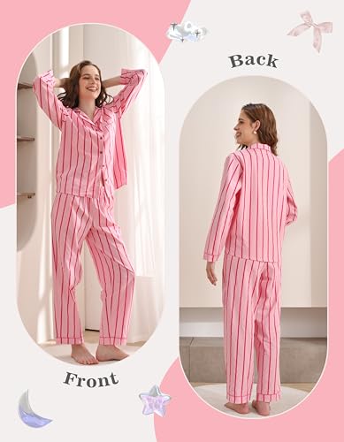 Image of NAP BOUND 100% Cotton Pajamas for Women 2 Piece PJs Set Long Sleeve Button Down Breathable Woven Sleepwear Loungewear XS-XXL