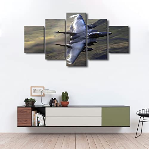 Artwork For Home Walls Motivational Wall Art F-15 Eagle Fighter Aviation Poster Military Paintings Contemporary Artwork Bedroom Decoration Gift 5 Piece Framed Canvas Wall Art Ready To Hang (60"X32") #TOP1