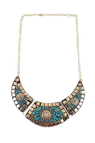 Collier turquoise bleu et doré Royal pour femme sautoir tendance