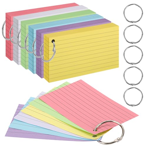 Tarjetas de índice de colores de 3x5 pulgadas con anillos para estudio, pack de 600 unidades