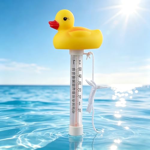 SilverChry Thermometre Piscine Rigolo, Pool Thermometer,Thermometre Flottant Piscine Comprend 4 Modèles d'Animaux de Dessin Animé,avec Une Corde Anti-Dérive...
