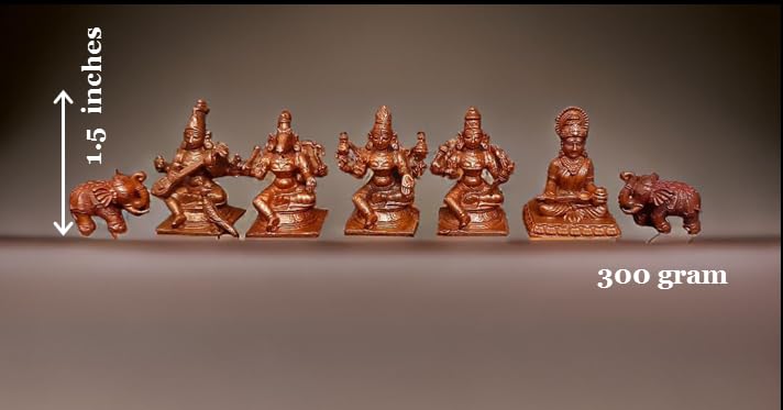 Image of Copper Idols of god Elephant Idol, Lakshmi, Varahi, Raja Rajeshwari, Saraswathi Annapoorani Combo Idol By, Pack of 7 Piece