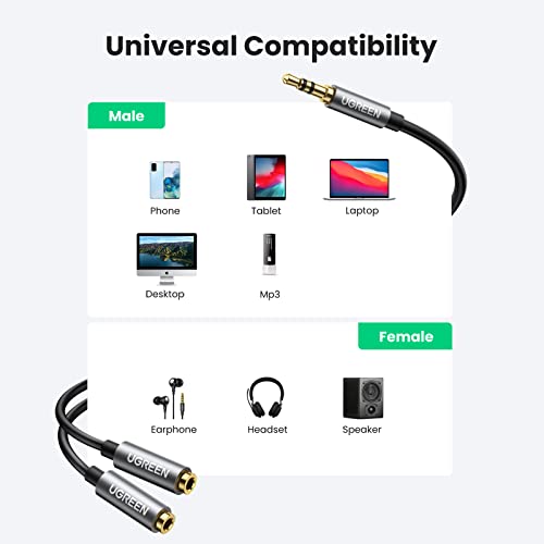 UGREEN Headphone Splitter 3.5mm Audio Stereo Y Splitter Aux Extension Cable Male to Female Dual Headphone Jack Adapter for Earphone Compatible with Switch 2/PS4/PS5 iPhone iPad, Tablet, Laptop, 7.87" by UGREEN - Image 6