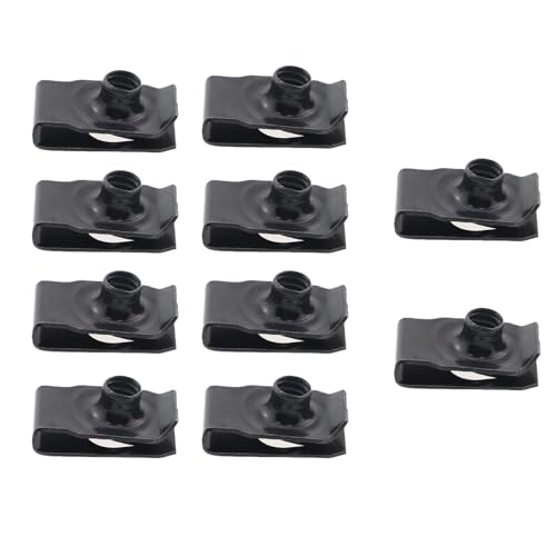 ZHYOHEN 10PCS Extruded U-Nuts Bumper Fenders Clip-on Spring Nuts Automotive Metal Fender Retaining Clip Fasteners 1/4 inch-20 for Body Panels Dashboards Door Trim Radiator Black