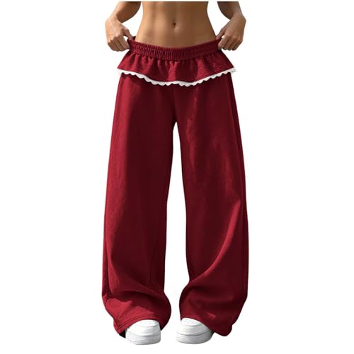 Pantalon de jogging baggy en coton pour femme coupe droite avec poches