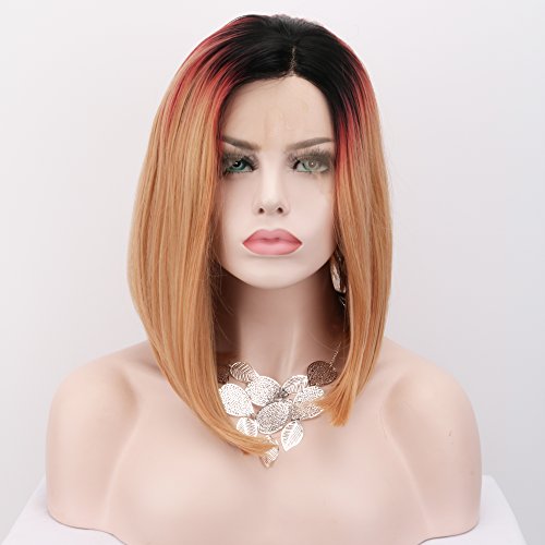 Fennell 3T Fashion Blonde Ombre Heat Resistant Synthetic Hair Half Hand Tied Bob Lace Front Wigs For Woman