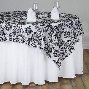 BalsaCircle 90x90-Inch Black on White Damask Flocking Table Overlays - Wedding Reception Party Catering Table Linens Decorations image 4