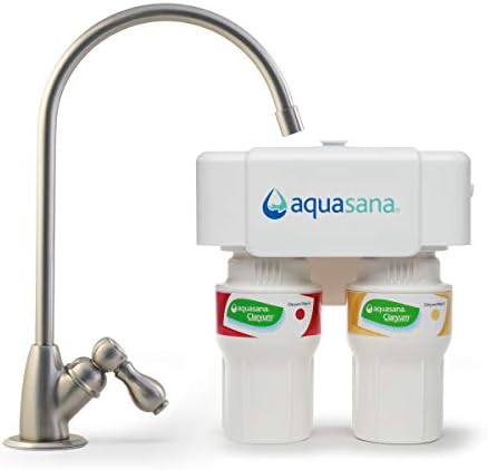Aquasana 2-Stage Under Sink Water Filter System - Kitchen Counter Claryum Filtration - Filters 99% Of Chlorine - Brushed Nickel Faucet - AQ-5200.55