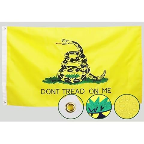 Double Sided Don't Tread On Me Flag 3x5 Outdoor Made In USA Gadsden Flags ，Heavy Duty 210D Nylon, Embroidered Logo，Sewn Stripes, Stronger Brass Grommets,4 Stitched Hemming, Perfect for Outside Cover