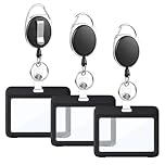 Hapric 3 Pack Badge Holder, Includes 3 Black Horizontal Double-Sided ID Card Holders and 3 Durable Retractable Badge Reels for Office, School, Hospital Staff, Nurses Card Holder