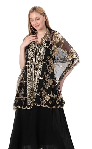 Women's 1920s Sequin Shawl Wraps Fringe Glittering Cape Scarf For Evening Wedding Party3