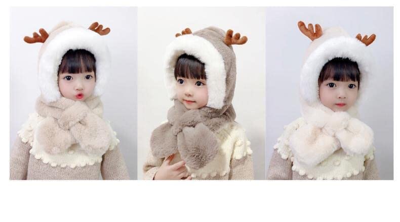Tricky Shopper™ Kids (3-6 Year) Winter Warm Children Hat Plus Fleece Kids Caps Cartoon Elk Hat for Girls I Boys Warm Cap with Scarf (Brown Color) 3