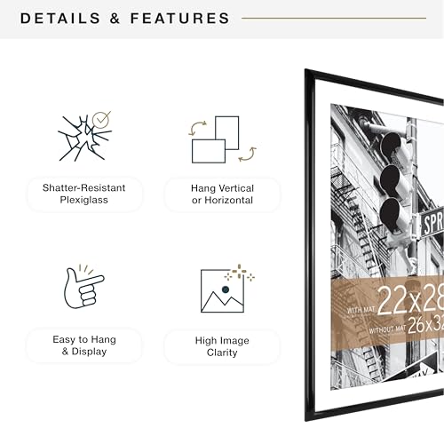Image of MCS Trendsetter Poster Frame With Mat Option, 26x32 Matted to 22x28, Black | Trendsetter Poster Frame For Photos, 26x32 Inch, Displays 22x28 Inch Matted Or 26x32 Unmatted, Black, 1-Pack