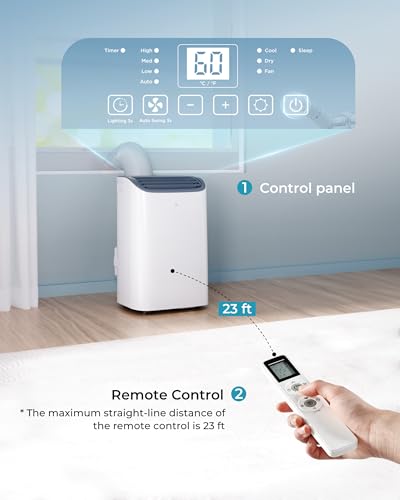 EUHOMY Portable Air Conditioners 14,000 Btu for Room up 700 Sq.Ft, 4 in 1 Modes Portable AC with Cool, Dehumidifier, Fan, Sleep Modes, Stand up AC Unit with 46dB Low Noise & 24H Timer, Auto Swing