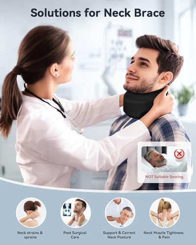 Image of Neck Brace Cervical Collar - Neck Support Brace for Sleeping, Soft Foam Wraps Keep Vertebrae Stable and Aligned for Relief of Cervical Spine Pressure Black Small(10.6-12.6 Inch)