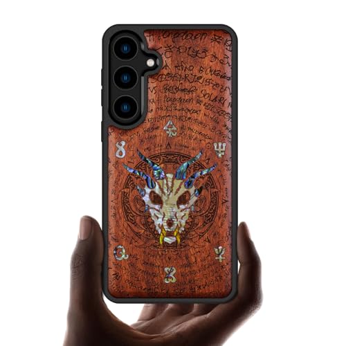 Idée cadeau luxe coque Galaxy S24 Plus bois nacre et gravure dragon