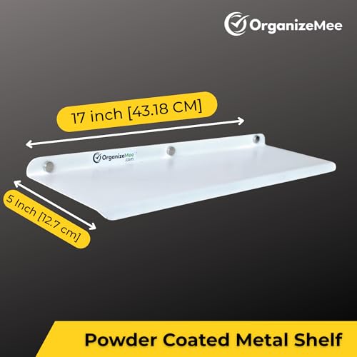 Image of 17 Inch Set 2 White Wall Shelf - Metal Floating Shelf for Wall, Wall Mounted Shelves, Modern Wall Shelf for Bedroom & Living Room Storage, Minimalist Wall Mount Shelf (43.18 CM Long X 17 CM deep)