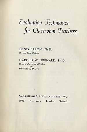 Evaluation techniques for classroom teachers 0070037981 Book Cover