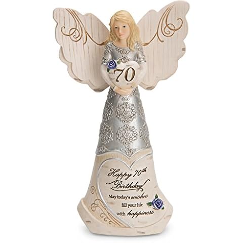Pavilion Gift Company 82416 Elements Angels - Happy 70th Birthday May Today's Wishes Fill Your Life with Happiness 6" Angel Figurine,Silver Cover