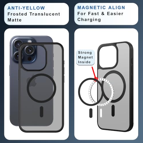 Image of CEDO Magnetic Cover for iPhone 15 Pro | Compatible with MagSafe Wireless Charging | Matte Black Case Designed with Magnetic Lock Shockproof Edge Protection Backcover (Translucent Black)