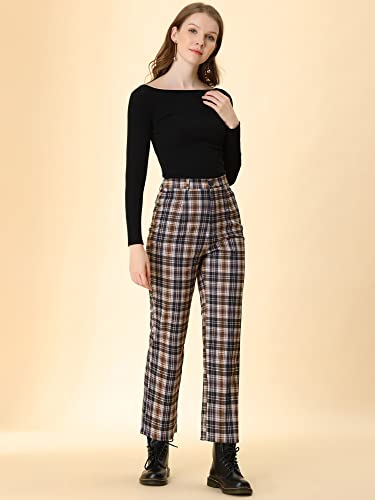 Allegra K Women's Plaid Pants High Waisted Vintage Tartan Checkered Cropped Casual Work Pants3