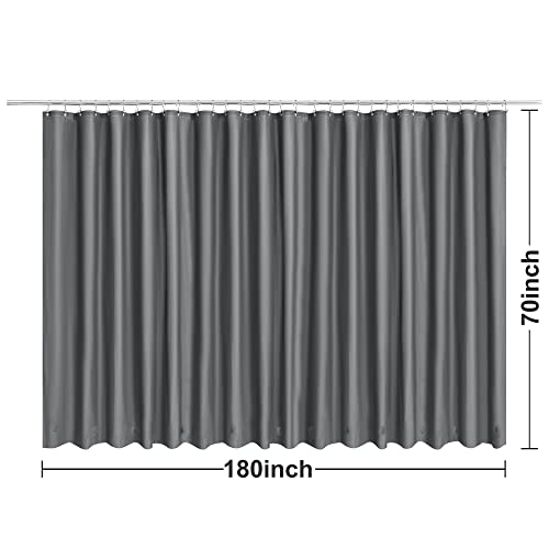 Image of Clawfoot Tub Shower Curtain with 12 Magnets - 36 Metal Hooks Included, 180 inch W x 70 inch H Wrap Around, Waterproof PEVA Shower Liner for Bathroom, PVC Free, Metal Grommets - Dark Gray, 180x70
