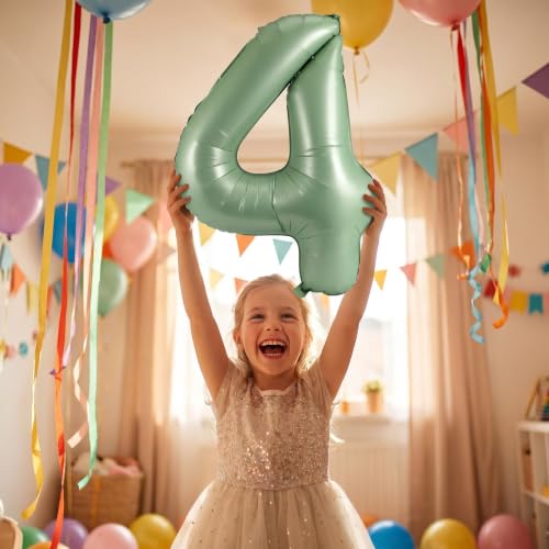 Image of YPSelected 32 Inch Large Foil Helium Number Balloon Birthday Wedding Party 0-9 (Olive Green, 4)