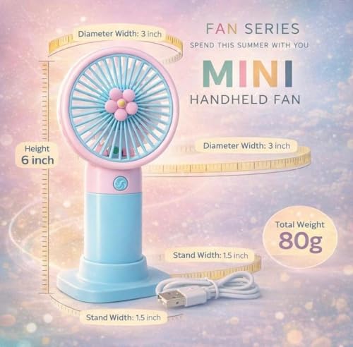 Image of Pack of 6 Cute Mini Handheld Electric Fan (up to 6 Hours Running) - Birthday return gifts for Kids Party I Boys and Girls age 3 4 5 6 7 8 9 10 Years old