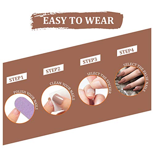 72PCS Salon Fake Nails Full Cover Matte Coffin Nails Acrylic Nails Art Tips Sets for Women, Three Colors